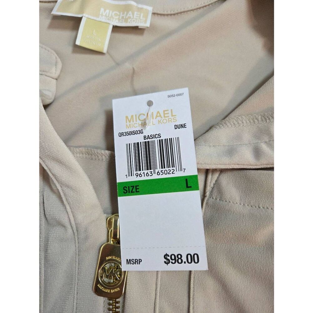 Michael Kors Dune Beige Zip Front Long Sleeve Blouse L NWT - Picture 4 of 5